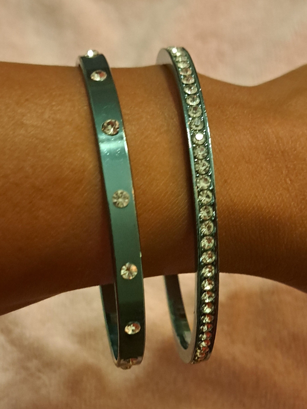 Crystal Accent Silver-Tone Bangle Bracelets - Set of 2